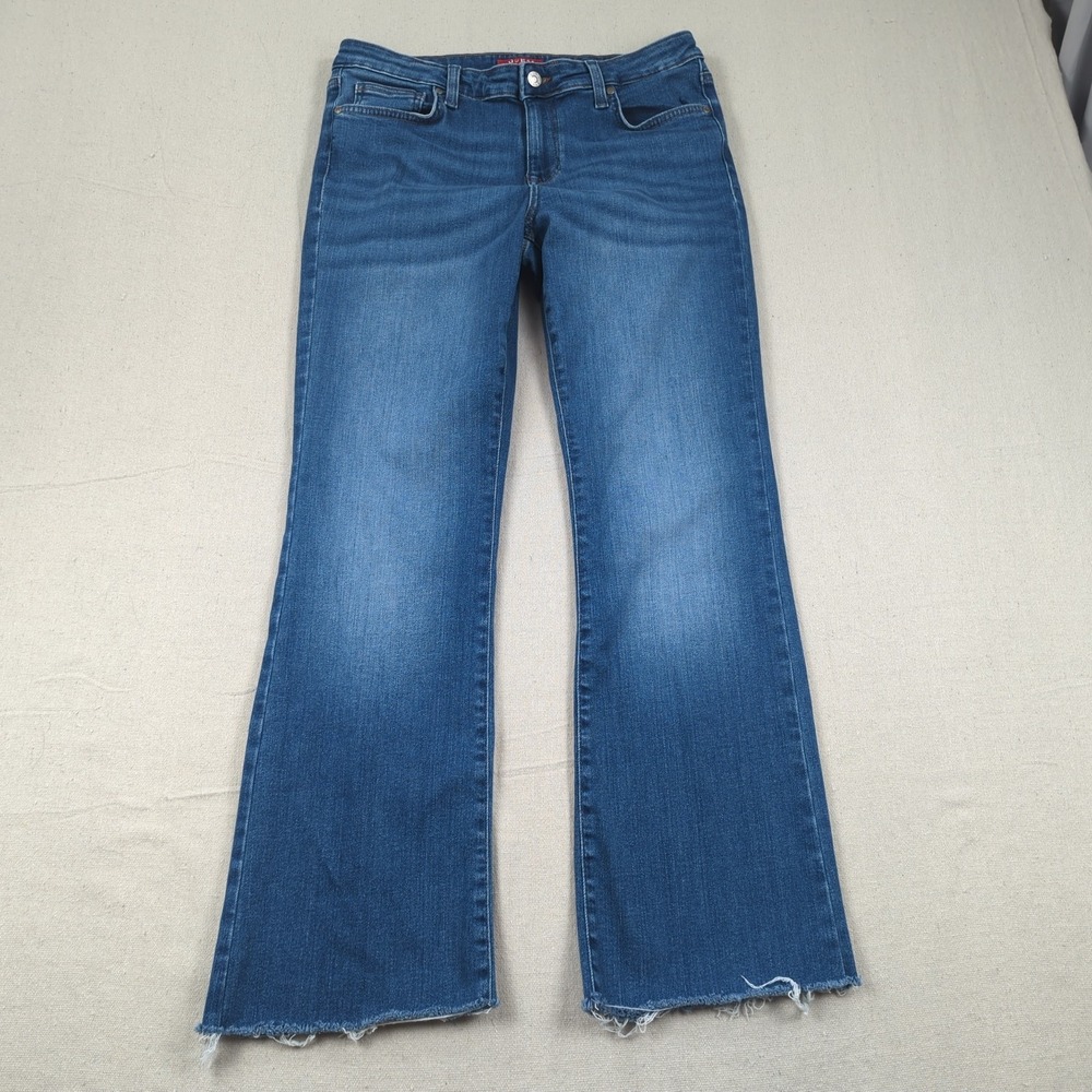 Guess Jeans Womens 31 Blue Mid Rise Boot Cut Western Cowgirl Faded Frayed